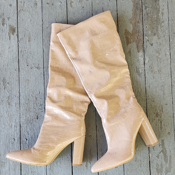 Unbranded Faux Crocodile Knee High Patent Boot - Picture 1 of 7